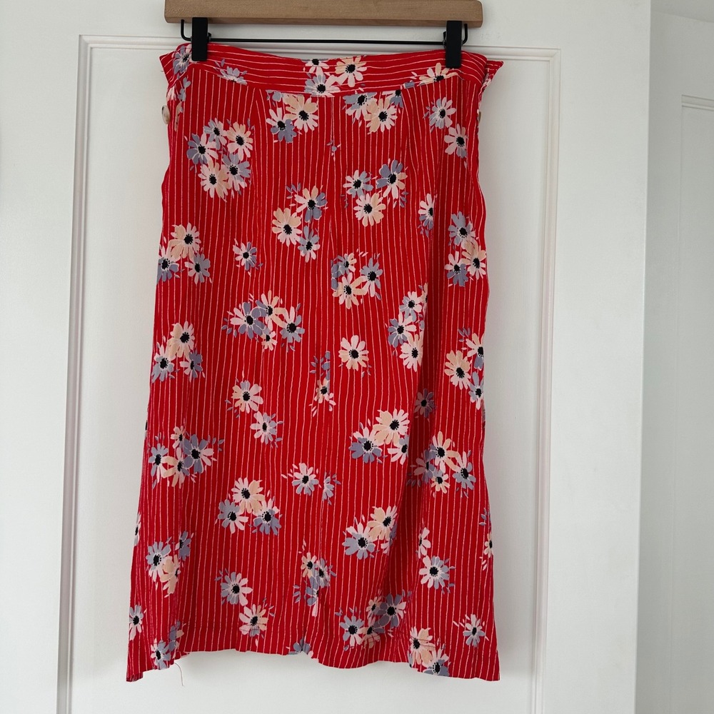 Madewell Skirt Womens 0 Side Button Daisy Society Retro Stripe Red Floral Size 4 - Picture 8 of 14